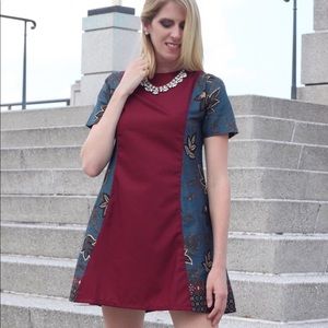 Nindya Navy Blue and Red Maroon Dress